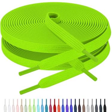 Imagem de AWANGLOU Cadarços planos para tênis, cadarços para tênis em 27 cores, vários comprimentos para pessoas sapatos de corrida ao ar livre escalada esportes, 22 amarelo neon, 32" Inch(80cm)