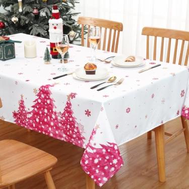 Imagem de CAROMIO Toalha de mesa rosa de árvore de Natal 152 x 252 cm, comprimento extra para buffets e banquetes, tecido impermeável, toalhetes limpos após festas de fim de ano