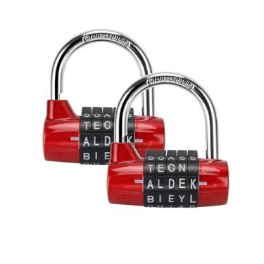 Imagem de Cadeado de liga resistente com senha cadeado de segurança resistente - fácil de configurar seu próprio combo reinicializável sem chave (2 vermelhos)