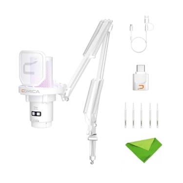 Imagem de Comica Uni Pro (A)-White Microphone For Computer And Smartphone,48Khz/24Bit Rgb Cardioid Condenser Gaming Mic For Podcasting,Streaming,Recording,Music Creation,With Boom Arm Stand