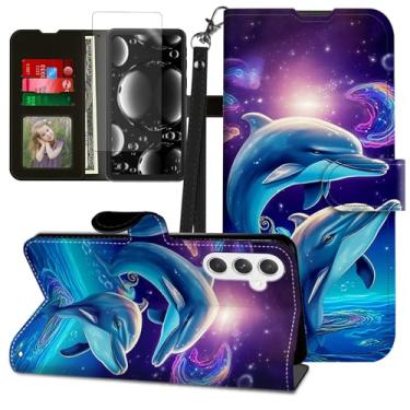 Imagem de BREIDMKFM Capa para Samsung Galaxy S24 FE com protetor de tela e suporte, suporte para cartão e alça de pulso, capa flip fólio carteira de couro protetora magnética para capa de telefone S24FE, lindo