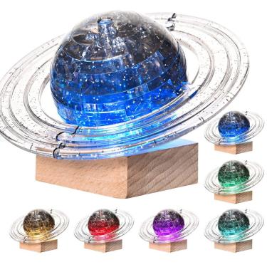 Imagem de Quebra-cabeça de cristal 3D Saturn com base iluminada, 40 unidades para crianças a partir de 14 anos
