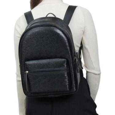 Imagem de Mochila Feminina Preta Bolsa Pequena Sintético Escolar Barato - Pinner