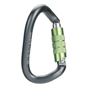 Imagem de YIJU Mosquetão de escalada resistente com trava de 25 kN em formato D com trava giratória para acessórios de acampamento ao ar livre