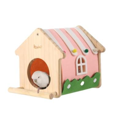 Imagem de Casa de ninho de pássaros de madeira com capa de feltro, cama de dormir para gaiola, cama de periquito, galpão, cabana, gaiola para papagaios, calopsitas, periquitos, Lovebird, conure, acessórios de