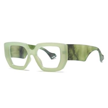 Imagem de HCPIHF Armação de óculos feminina de luxo, anti-blu-ray, com dobradiça de mola, pernas largas, armação poligonal masculina (verde)