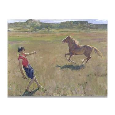 Imagem de Arte em tela Schooling The Pony John Lavery Classic Realist Portrait & War Scene – Irish Art Wall Decor For Home 30x39cm Un Framed