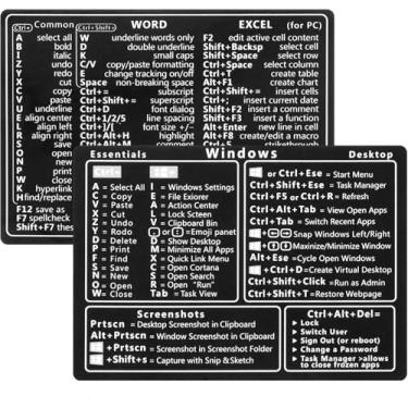 Imagem de Pacote de adesivos de atalho – 2 folhas de dicas para sistema operacional e ferramentas de escritório | Preto | Guia de referência rápida de vinil durável de 90 x 70 mm