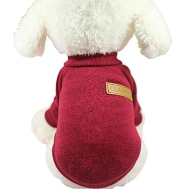 Imagem de (M, vinho tinto) - Pet Dog Classic Knitwear Sweater Inverno quente para filhote de cachorro Casaco de animal de estimacao Sueter macio para caes pequenos