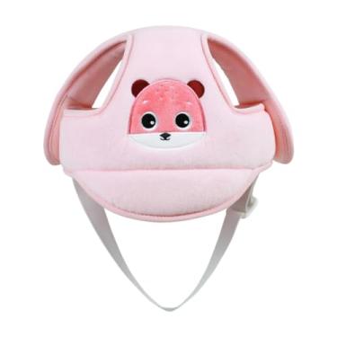 Imagem de Milageto Capacete de capacete de desenho animado Cap com cinta de queixo Anti outono, guarda -cabeça ajustável para crianças meninos garotos rastejando, Rosa