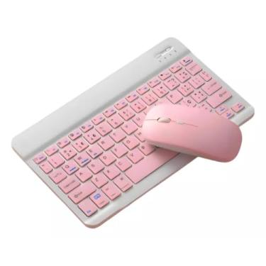 Imagem de Teclado Bluetooth Sem Fio Recarregável Com Mouse Colores Formato Brasileiro com Ç IOS Android Window (Rosa)