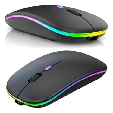 Imagem de Mouse Sem Fio Recarregável Premium – Wireless Bluetooth + USB 2.4GHz, Óptico LED RGB Colorido, Ergonômico, para Notebook, Computador, PC e Desktop
