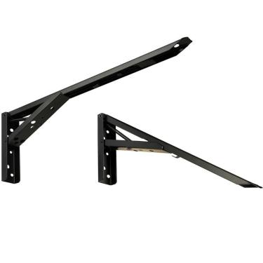 Imagem de Kit 01 Par Suporte Para Mesa Dobrável Retrátil 30cm H02 Mão Francesa Preto