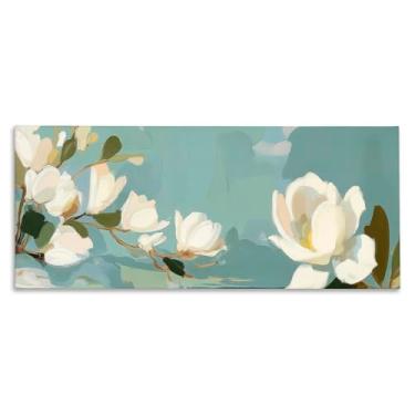 Imagem de Stupell Industries Arte de parede em tela de flores de magnólia água-marinha por Elara Yasna, 33 x 76