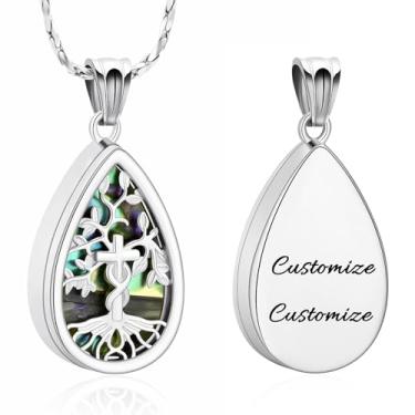 Imagem de AIWENXI Colar de urna Waterdrop para cinzas, concha de abalone árvore da vida, joia memorial de aço inoxidável, pingente de lembrança para homens e mulheres, Aço inoxidável, Sem Pedra Preciosa