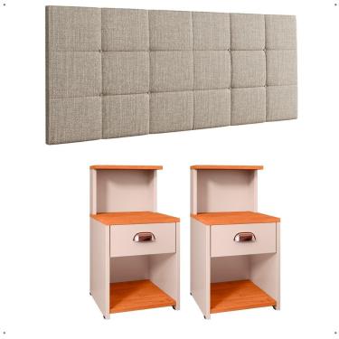 Imagem de Kit Quarto 2 Mesinhas Cléo Pequena Gaveta Nicho Mudo Retrô Cabeceira Estofada Suspensa Bia Cama Box Casal Queen 1,60 - RPM