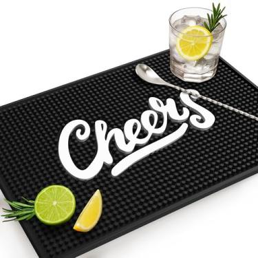 Imagem de Tapete de bar premium Cheers para bar doméstico - tapetes de borracha grandes de 45,7 x 30,5 cm para bancada - tapete antiderrapante para barman - tapete de derramamento de bebida para carrinho de bar