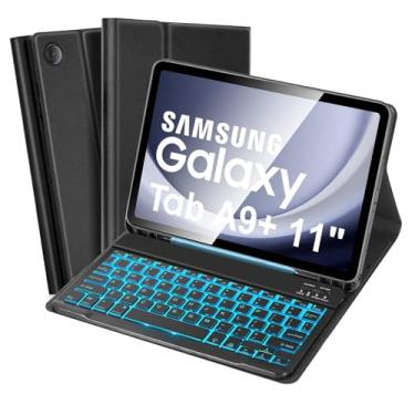 Imagem de SOPPY Capa com teclado retroiluminado para Samsung Galaxy Tab A9+/A9 Plus 28 cm 2023 (SM-X210/X215/X216/X218), retroiluminação de 7 cores, capa fina com teclado sem fio destacável para Galaxy Tab A9