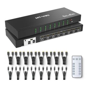 Imagem de MT-Viki Interruptor HDMI 4K @60Hz KVM de 8 portas com áudio de 3,5 mm, comutador HDMI KVM de montagem em rack 1U, botão de suporte/chave de atalho/interruptor remoto IR, pacote com 8 cabos e orelhas