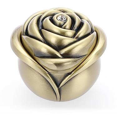 Imagem de Hipiwe Caixa de joias vintage em forma de rosa pequena caixa de metal com suporte de anel de tesouro caixa organizadora de lembrança decorativa para joias, presente para mulheres, grande