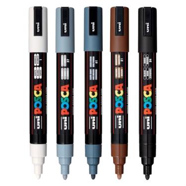 Imagem de posca Marcadores de pintura de arte, conjunto de 5 marcadores médios 5M com pontas reversíveis, coleção escura