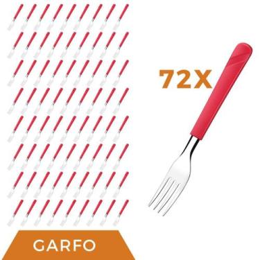 Imagem de Kit 72 Peças Garfos Aço Inox Plástico Vermelho Luna Almoço - Taumer, L