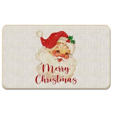 Imagem de DOTAIN Tapete de porta de Natal vermelho com Papai Noel, decoração vintage de Papai Noel, decoração de Natal vermelha vintage, tapete de porta de Natal vermelho, tapete de porta da frente de Natal