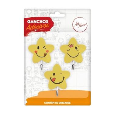 Imagem de Kit Com 3 Ganchos Estrelas Adesivas Smile Suporta até 3Kg - Art House