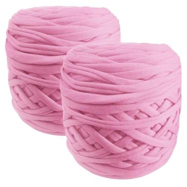 Imagem de Pacote com 2 270 g de fio cobertor de poliéster para camiseta de crochê, fio de tecido, camiseta, fio de crochê para bricolage, pano de crochê, bolsa de bonecas (café) (rosa claro)
