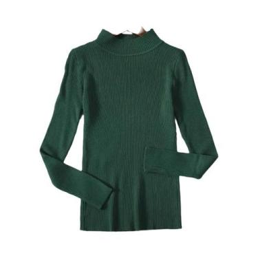 Imagem de Suéter Feminino De Cashmere Com Gola Alta, Básico, Sólido, Casual Para