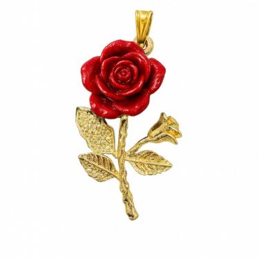 Imagem de Pingente Rosa Vermelha Pomba Gira 3 cm Metal Dourado