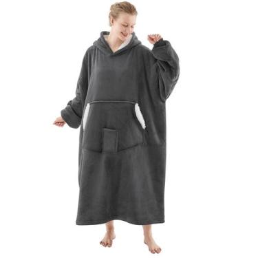 Imagem de Manta vestível com capuz NORD ECO Oversized para mulheres - cinza