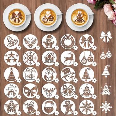 Imagem de Sitsink Estêncis de biscoito de café de Natal – 25 peças reutilizáveis pequenos latte arte café biscoito molde de cozimento de pão, molde de pão de gengibre de arco de guirlanda sagrada de boneco de