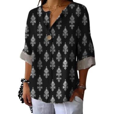 Imagem de Camiseta túnica domirica com decote em V floral estampada plus size