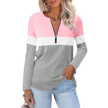 Imagem de Camiseta feminina ORANDESIGNE, manga comprida, colorida, com zíper