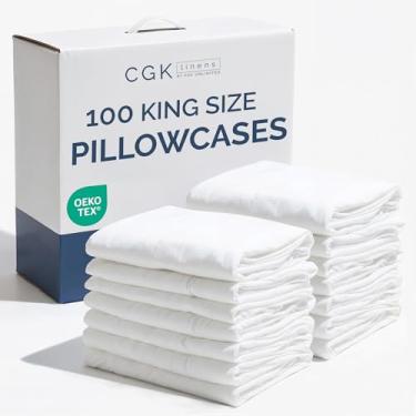 Imagem de Estojo a granel com 100 fronhas - 100 fronhas brancas King Size - Pacote a granel de fronhas King - Fronhas brancas a granel - Fronhas de atacado - Hotéis, Spas, Airbnbs - Folhas de massagem -