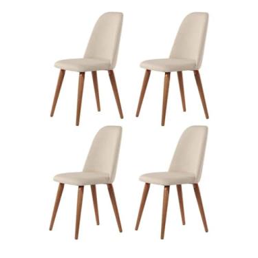 Imagem de Kit 4 Cadeiras de Madeira Maciça Estofada New Drop - Natural c/Linho Bege - Cobre