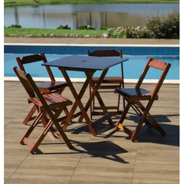 Imagem de Jogo De Mesa 70x70 C/4 Cadeiras com Furo para Ombrelone Imbuia - Móveis Britz