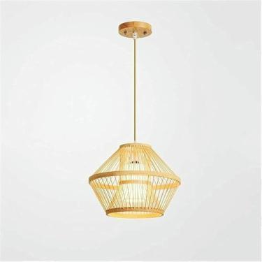 Imagem de Luminária pendente vintage rústica fazenda pingente luz grama videira madeira pendurado lâmpada cesta forma gaiola luminária grande