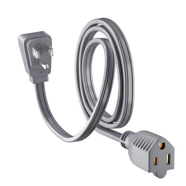 Imagem de Elecan Cabo de extensão de energia para eletrodomésticos, cinza, fio plano resistente de 3 pinos, cabo aterrado de perfil baixo, SPT-3, 14 AWG 15A 125V 1875W para ar condicionado, geladeira e
