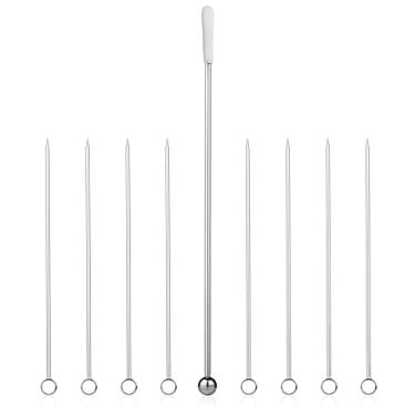 Imagem de Palhetas de aço inoxidável Zenlogy de 12,7 cm (conjunto de 8) e bastão de giz – espetos de oliva perfeitos – não vai se afogar nos seus Martinis, coquetéis e Bloody Mary