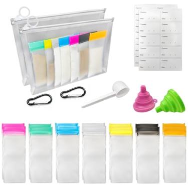 Imagem de Conjunto de 14 recipientes de proteína em pó, recipiente reutilizável de suplemento em pó para viagem, sacos de proteína em pó reutilizáveis e 3 sacos grandes com zíper para treino, fitness, viagens