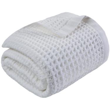 Imagem de DEMMEX Toalha de banho e praia de tecido waffle de algodão turco orgânico, toalha waffle fina e leve de secagem rápida, 100% algodão turco orgânico, 175 x 71 cm (branca)