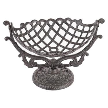 Imagem de Sungmor Cesta de frutas vintage de ferro fundido - Cesta de armazenamento de metal preto rústico para frutas, legumes e pão - Organizador decorativo de balcão de cozinha, centro de mesa de fazenda