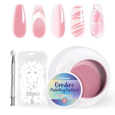 Imagem de U-Shinein Conjunto de esmalte de gel Ombre, pintura colorida, gel de unhas com 50 peças de esponjas de unha e 4 garras de metal para arte de unhas DIY #05 Rosa coriáceo
