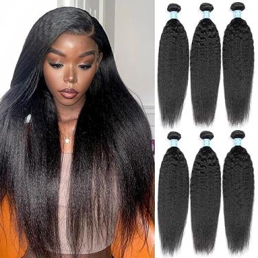 Imagem de Panse Hair 10A Kinky Liso 3 Feixes de Cabelo Brasileiro 26 25 cm Extensões de Cabelo Humano Brasileiro Yaki Liso Virgem Sem Emaranhar Sem Queda Cor 1B