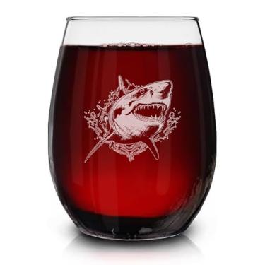 Imagem de Taça de vinho grande tubarão branco vintage gravada sem haste - presente temático de vida selvagem - presentes de aniversário exclusivos para amigos e familiares - ótimo presente para amantes de