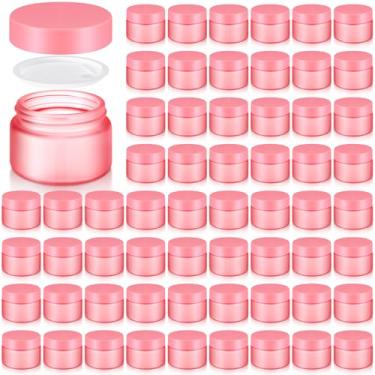 Imagem de Domensi 60 frascos de vidro de 28,3 g com tampas, latas de pomada a granel, pequenos frascos de vidro para viagem, com forros internos, recipientes para loções, creme de amostra (rosa, tampas rosa)