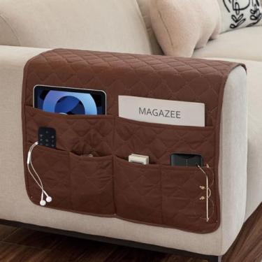 Imagem de Buenanir Organizador de apoio de braço de sofá, impermeável, suporte para poltrona, suporte de controle remoto para poltrona, reclinável, antiderrapante, com 6 bolsos para revista, tablet, telefone