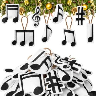 Imagem de Hahafelt 24 peças, nota musical, enfeite de Natal, enfeites musicais de feltro 3D pendurados, clave de agudos para quarto oitavo décimo sexto sinal de decoração para árvore de Natal, janela de casa